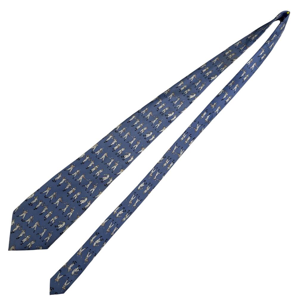 Vintage ALYNN Silk Necktie Baseball Players Sports Novelty Print Blue Tie - Picture 4 of 11